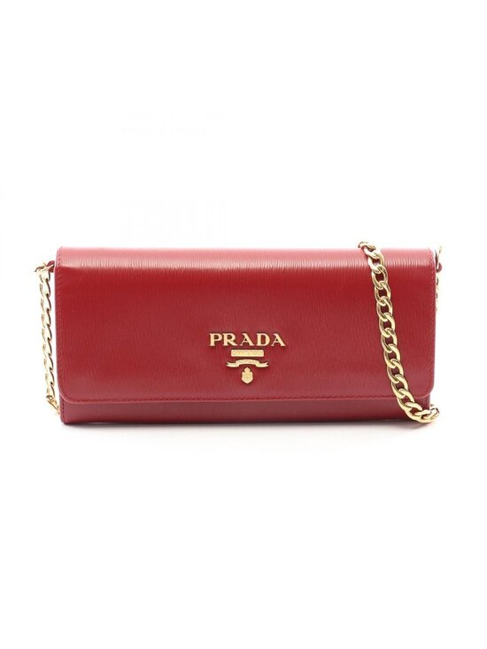 Prada Handbags - Prada Shoulder Bag Red Leather Chain Wallet